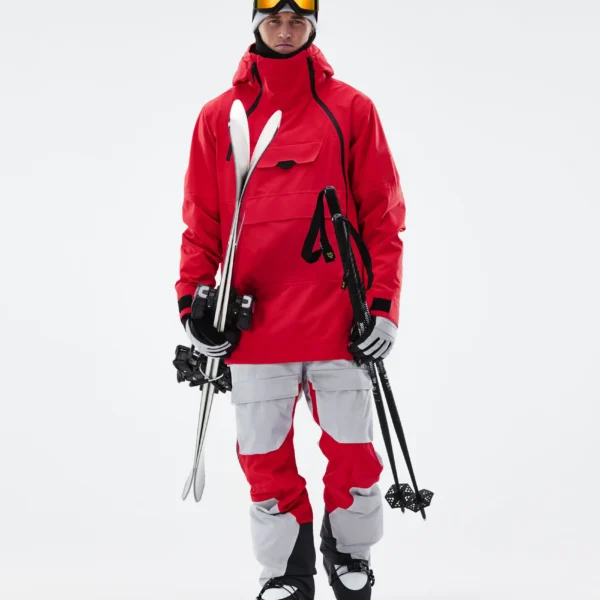 Men's Alpine Ski Jacket - Waterproof Insulated Resort Ski Coat with Powder Skirt Red