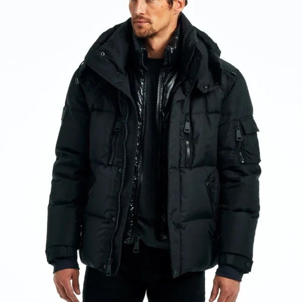 Men's Classic Puffer Jacket - Traditional Quilted Winter Coat Black