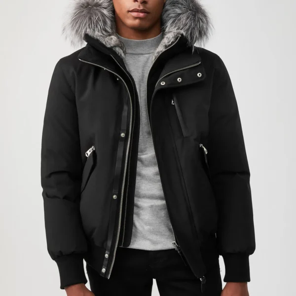 Men's Faux Leather Bomber Jacket - Vegan Leather Winter Jacket Black