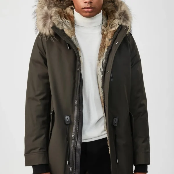 Men's Hooded Parka Coat - Adjustable Drawcord Winter Jacket Brown