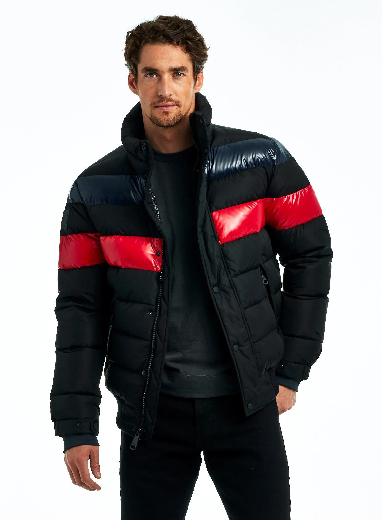 Men's Hooded Puffer Jacket - Water-Resistant Winter Puffy Coat Black Five Oceans Garment Men's Hooded Puffer Jacket - Water-Resistant Winter Puffy Coat Black