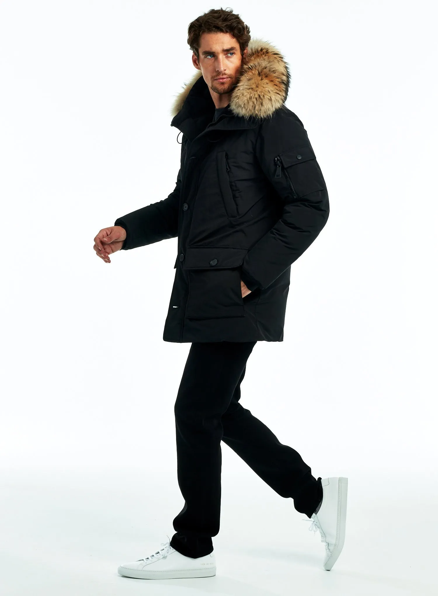 Men's Long Parka Jacket - Extended Length Arctic Cold Weather Protection Black Five Oceans Garment Men's Long Parka Jacket - Extended Length Arctic Cold Weather Protection Black - Image 2