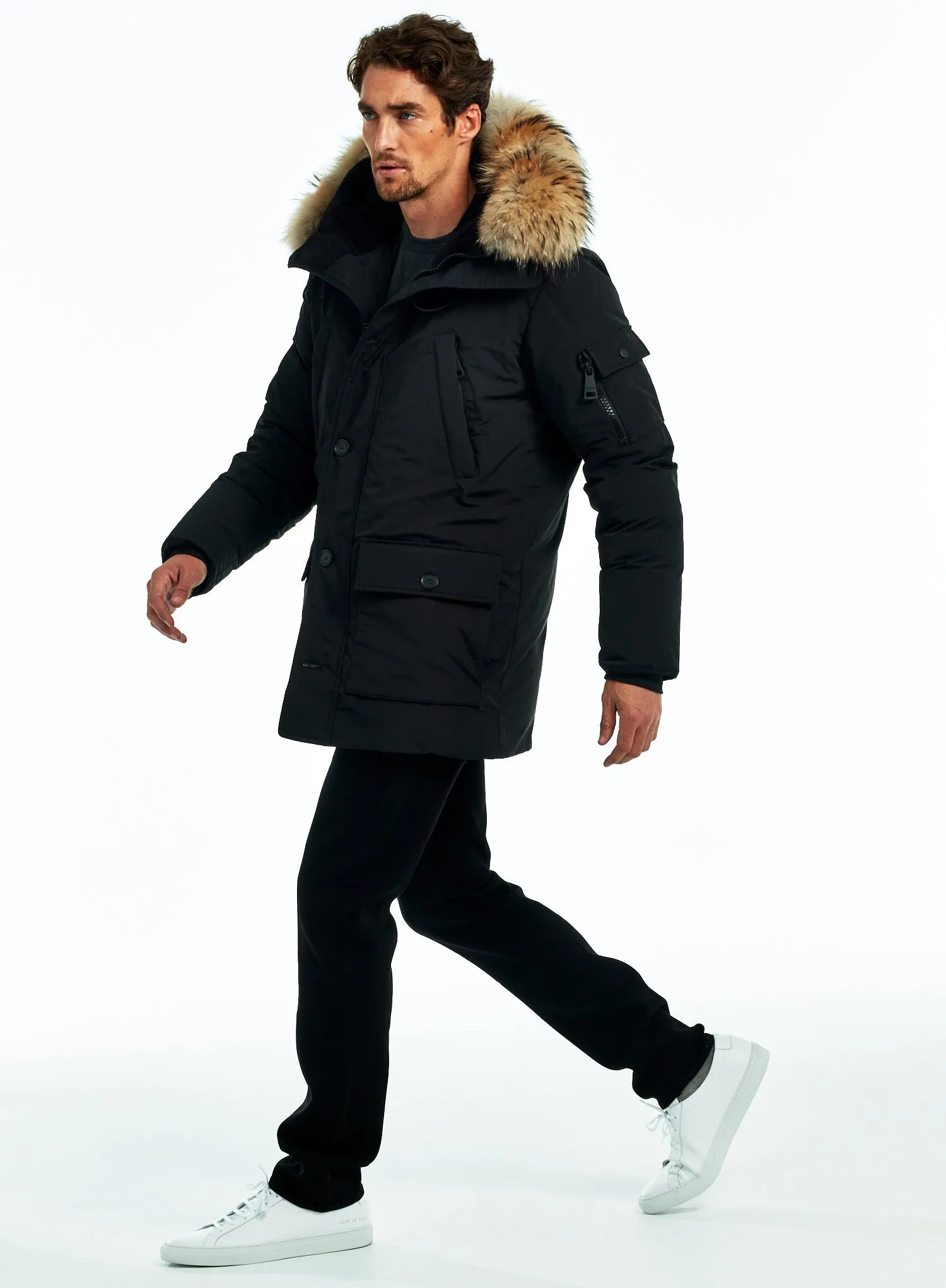 Men's Long Parka Jacket - Extended Length Arctic Cold Weather Protection Black Five Oceans Garment Men's Long Parka Jacket - Extended Length Arctic Cold Weather Protection Black - Image 3