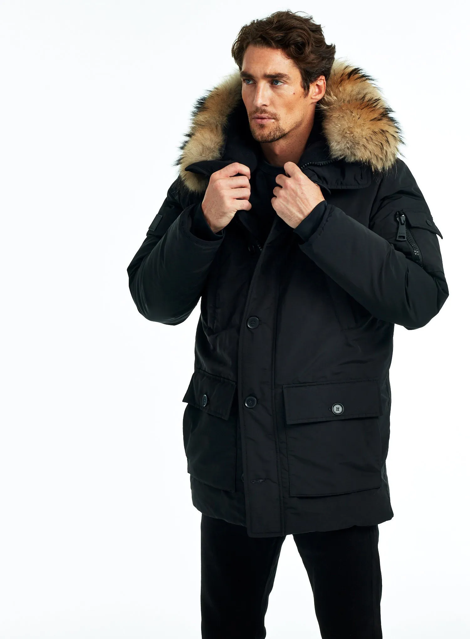 Men's Long Parka Jacket - Extended Length Arctic Cold Weather Protection Black Five Oceans Garment Men's Long Parka Jacket - Extended Length Arctic Cold Weather Protection Black - Image 4