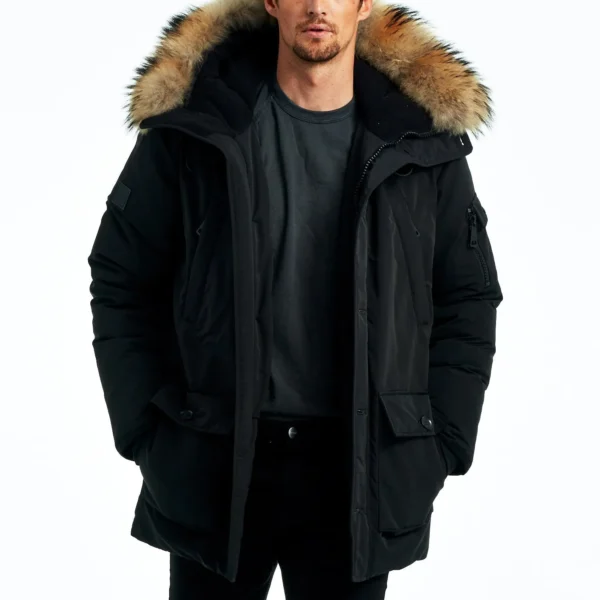 Men's Long Parka Jacket - Extended Length Arctic Cold Weather Protection Black