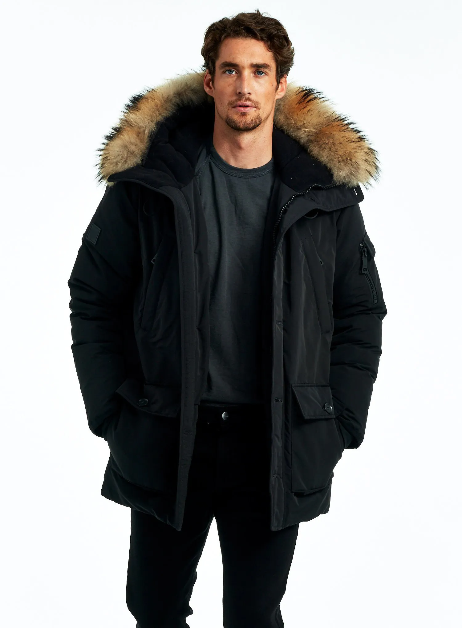 Men's Long Parka Jacket - Extended Length Arctic Cold Weather Protection Black Five Oceans Garment Men's Long Parka Jacket - Extended Length Arctic Cold Weather Protection Black