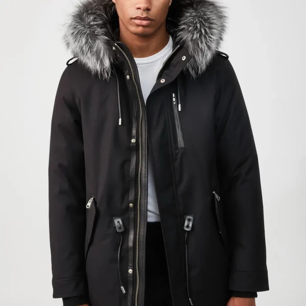 Men's Minimalist Parka Jacket - Clean Design Urban Winter Coat Black