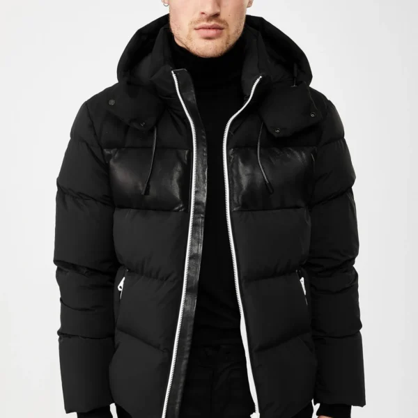 Men's Minimalist Puffer Jacket - Clean Design Down Jacket Black