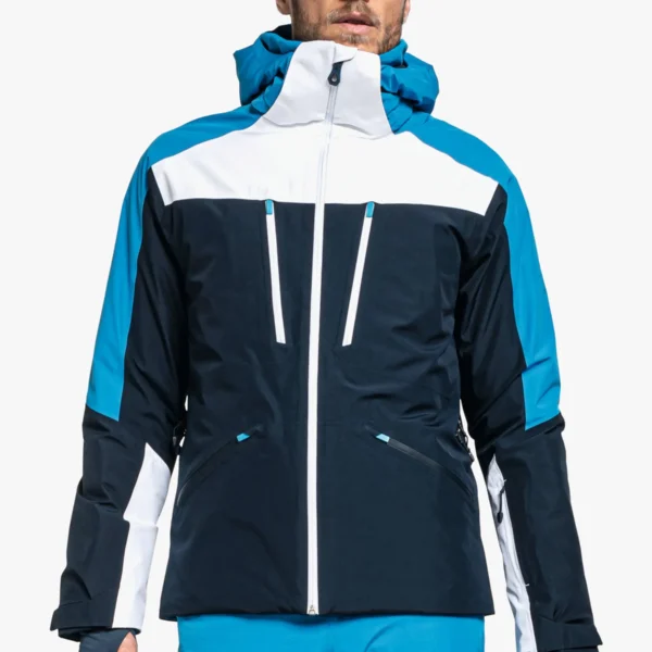 Men's Mountaineering Ski Jacket - Technical Shell Coat with Helmet Hood Blue