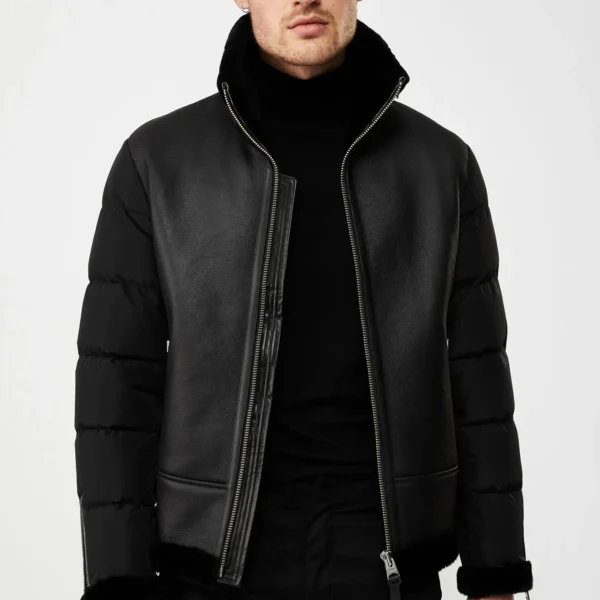 Men's Oversized Bomber Jacket - Relaxed Fit Winter Jacket Black