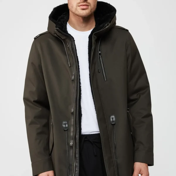 Men's Rugged Parka Coat - Cordura Panel Winter Jacket Brown