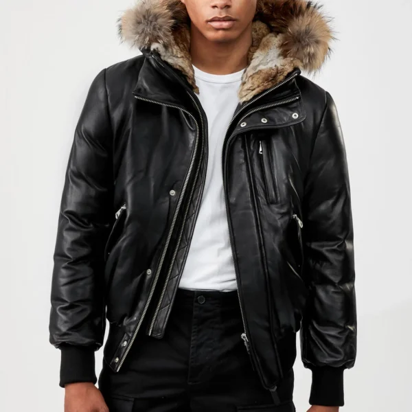 Men's Slim Fit Bomber Jacket - Tailored Winter Coat Black