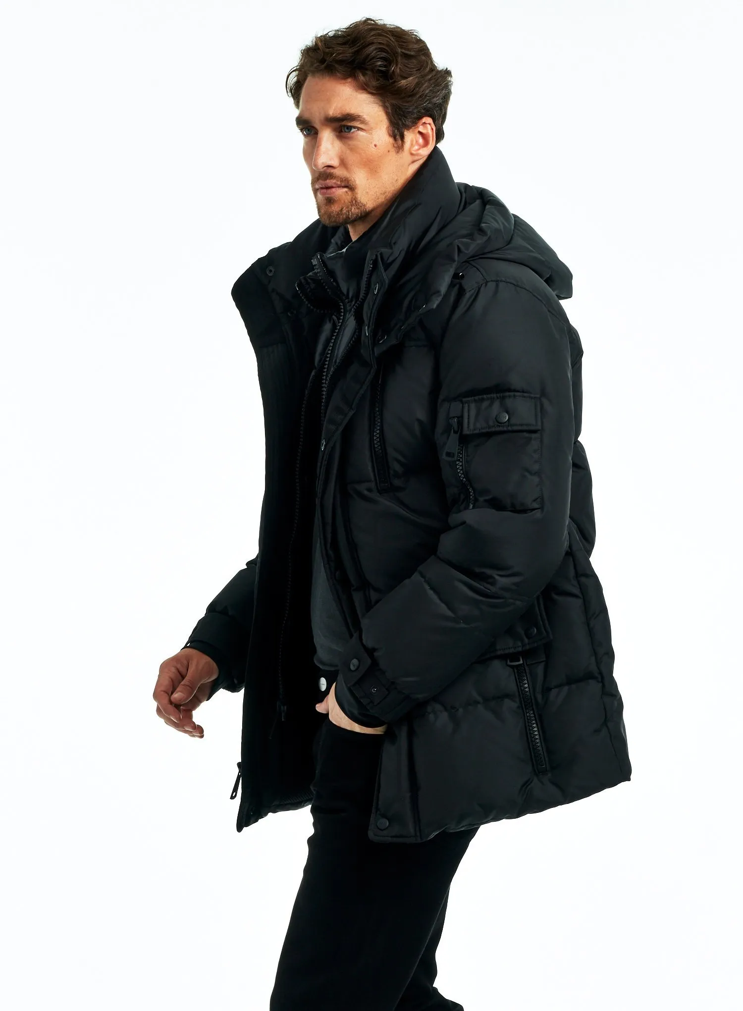 Men's Snowboard Puffer Jacket - Resort Winter Down Coat Black Five Oceans Garment Men's Snowboard Puffer Jacket - Resort Winter Down Coat Black - Image 4