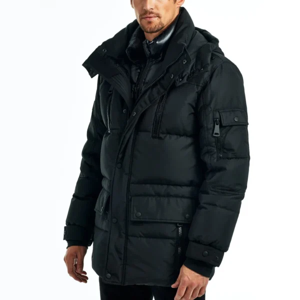 Men's Snowboard Puffer Jacket - Resort Winter Down Coat Black