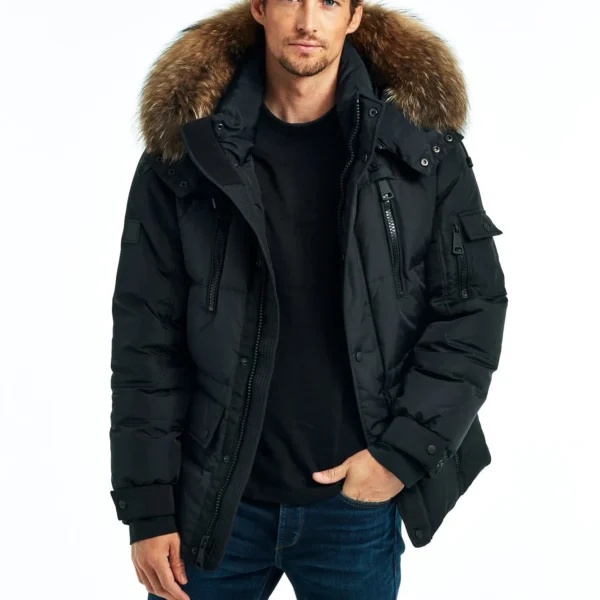Men's Traditional Parka Jacket - Classic Fit Winter Coat with Hood Blue