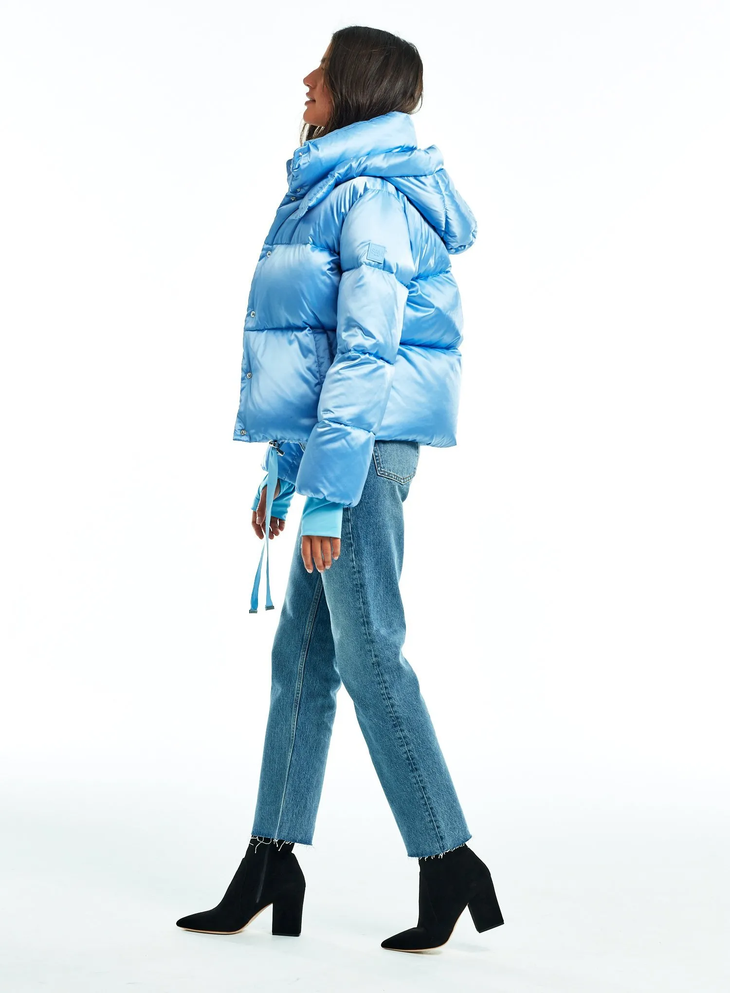 Women's Belted Puffer Jacket - Cinched Waist Winter Coat Blue Five Oceans Garment Women's Belted Puffer Jacket - Cinched Waist Winter Coat Blue - Image 2