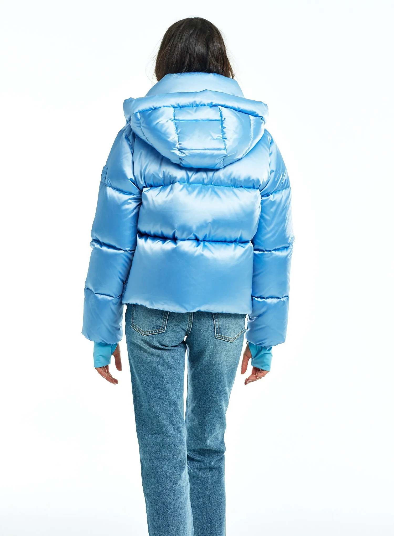 Women's Belted Puffer Jacket - Cinched Waist Winter Coat Blue Five Oceans Garment Women's Belted Puffer Jacket - Cinched Waist Winter Coat Blue - Image 3