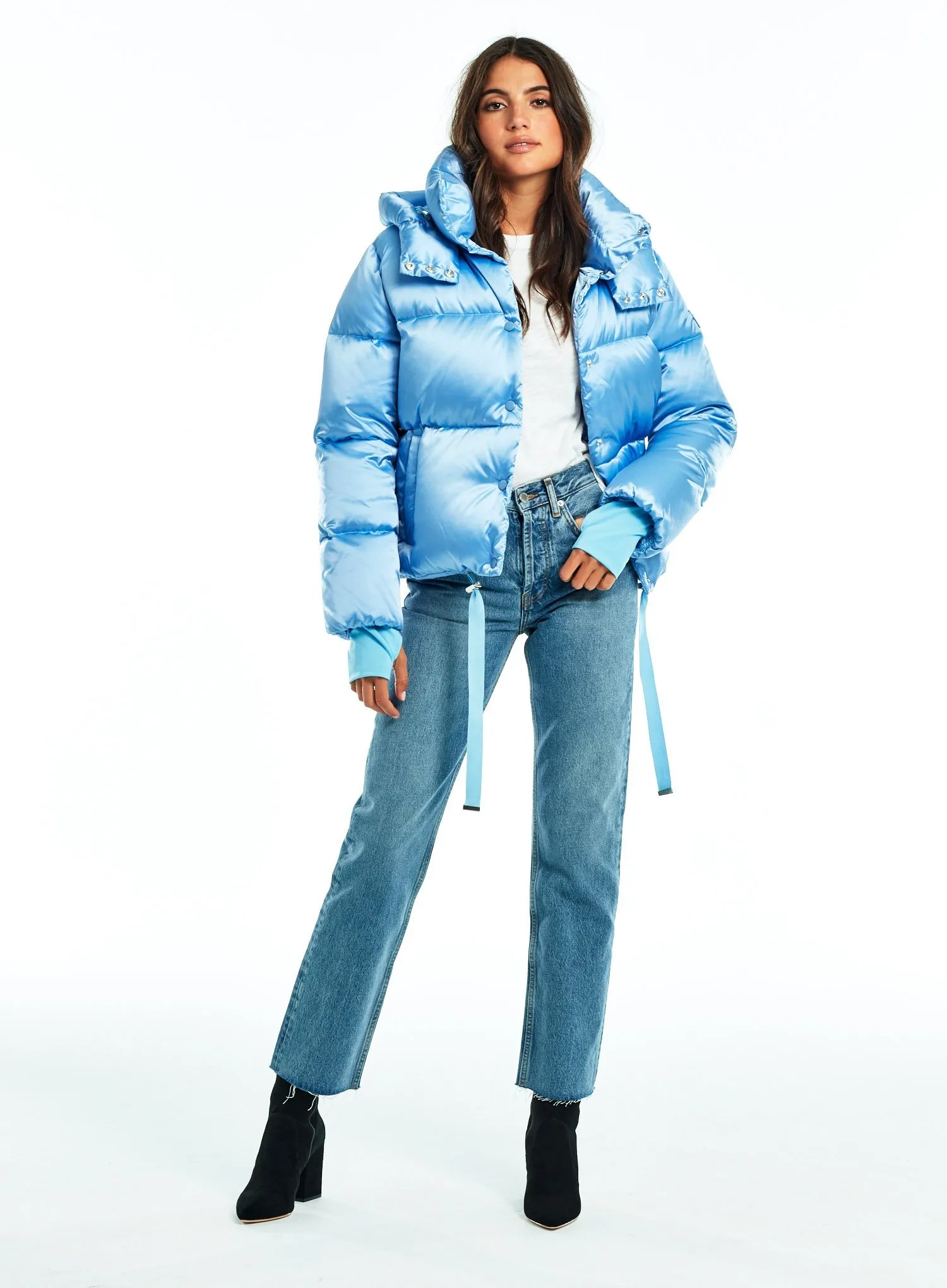 Women's Belted Puffer Jacket - Cinched Waist Winter Coat Blue Five Oceans Garment Women's Belted Puffer Jacket - Cinched Waist Winter Coat Blue - Image 4