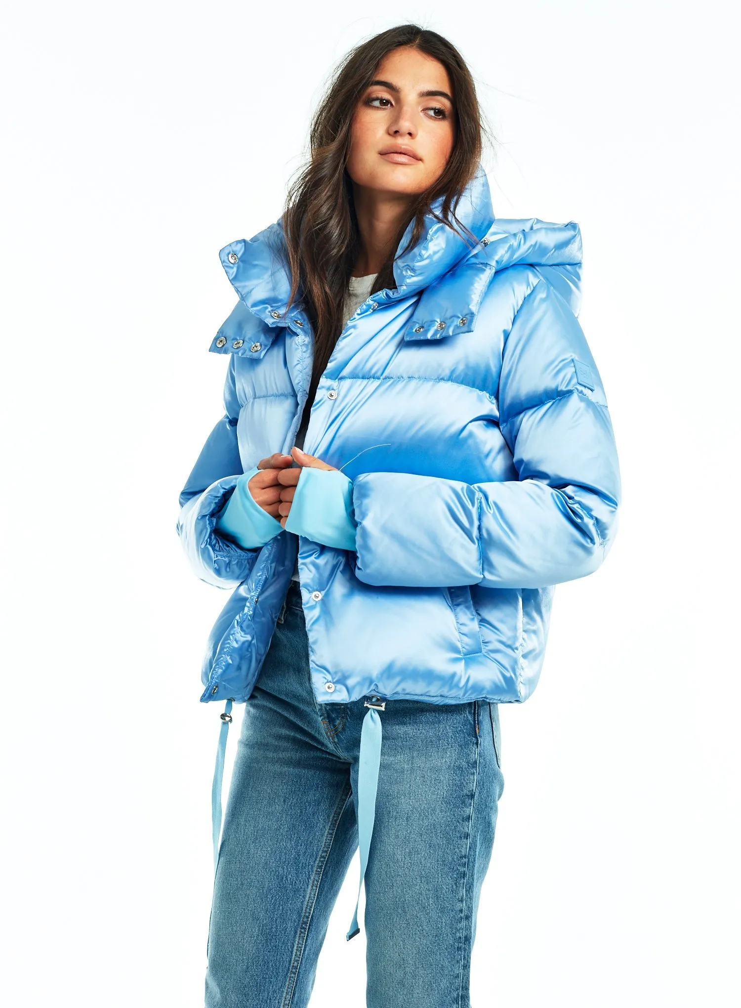 Women's Belted Puffer Jacket - Cinched Waist Winter Coat Blue Five Oceans Garment Women's Belted Puffer Jacket - Cinched Waist Winter Coat Blue