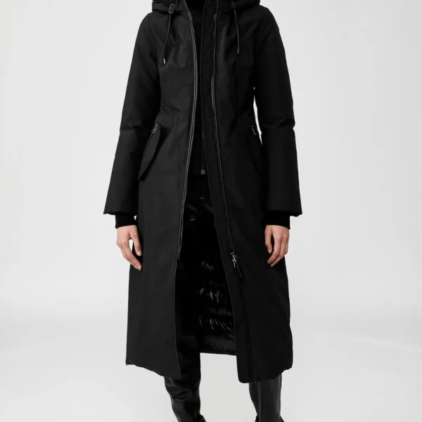 Women's Bomber Parka Jacket - Ribbed Collar Winter Coat Black