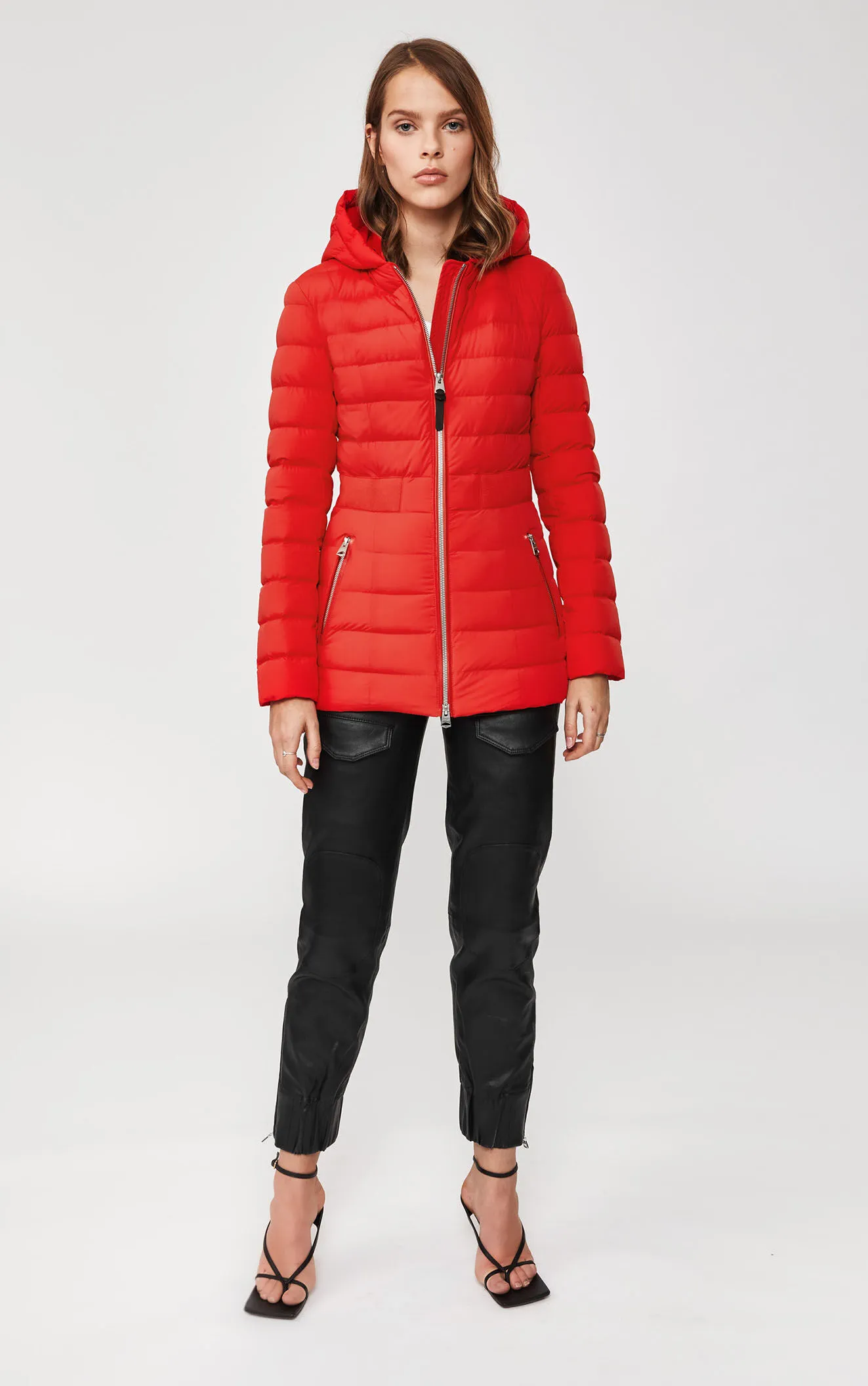 Women's Graceful Puffer Jacket - Feminine Winter Coat Red Five Oceans Garment Women's Graceful Puffer Jacket - Feminine Winter Coat Red - Image 4