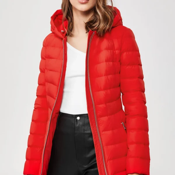 Women's Graceful Puffer Jacket - Feminine Winter Coat Red