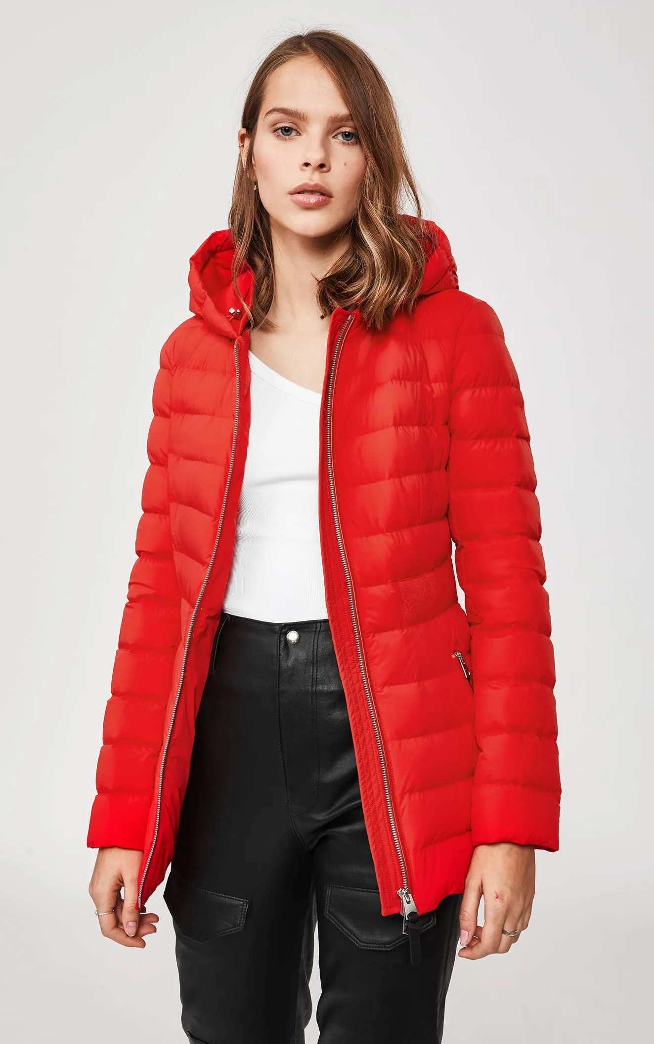 Women's Graceful Puffer Jacket - Feminine Winter Coat Red Five Oceans Garment Women's Graceful Puffer Jacket - Feminine Winter Coat Red