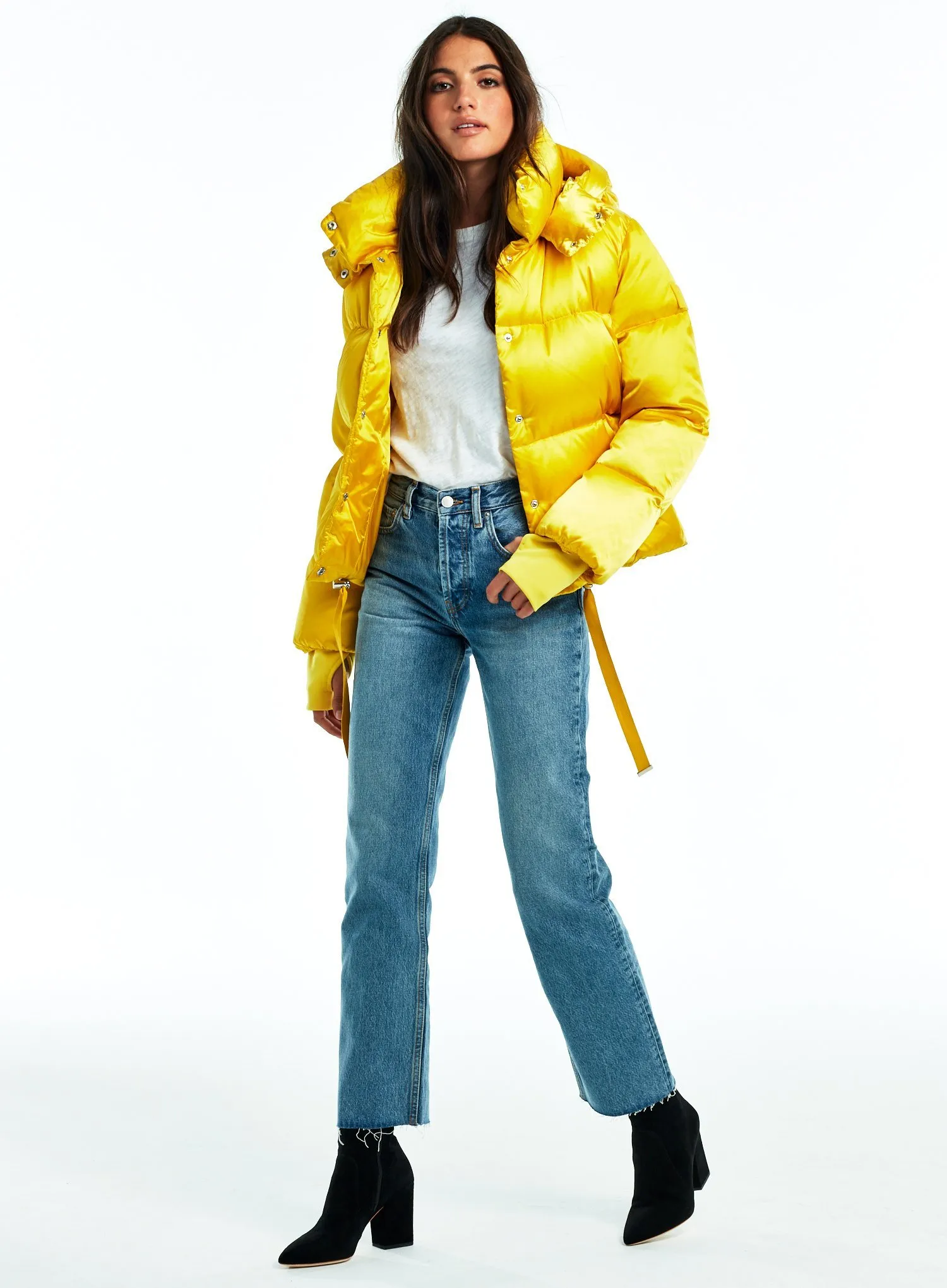 Women's Hybrid Puffer Jacket - Mixed Insulation Winter Coat Yellow Five Oceans Garment Women's Hybrid Puffer Jacket - Mixed Insulation Winter Coat Yellow - Image 3