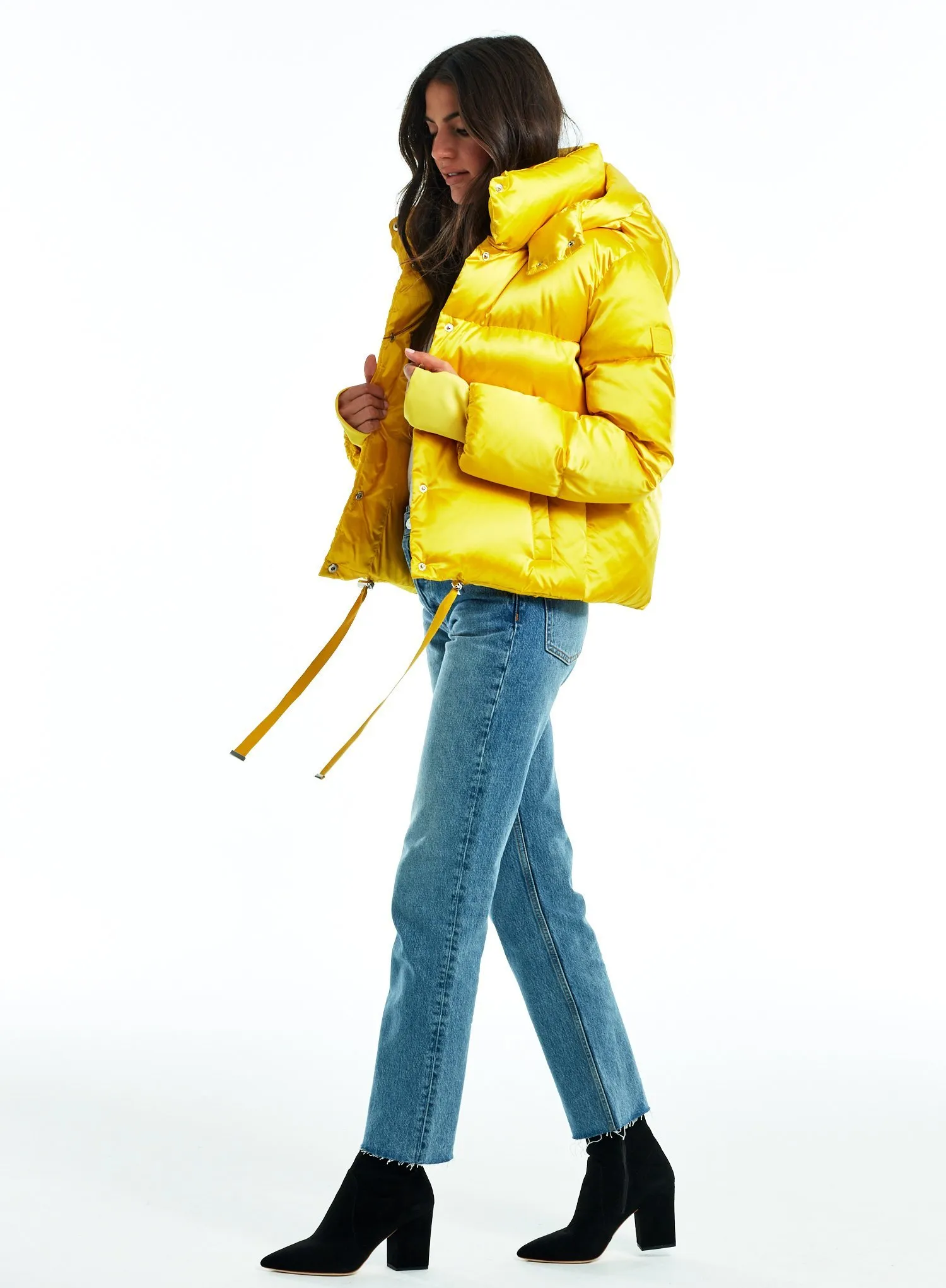 Women's Hybrid Puffer Jacket - Mixed Insulation Winter Coat Yellow Five Oceans Garment Women's Hybrid Puffer Jacket - Mixed Insulation Winter Coat Yellow - Image 4