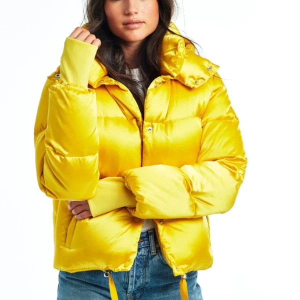Women's Hybrid Puffer Jacket - Mixed Insulation Winter Coat Yellow