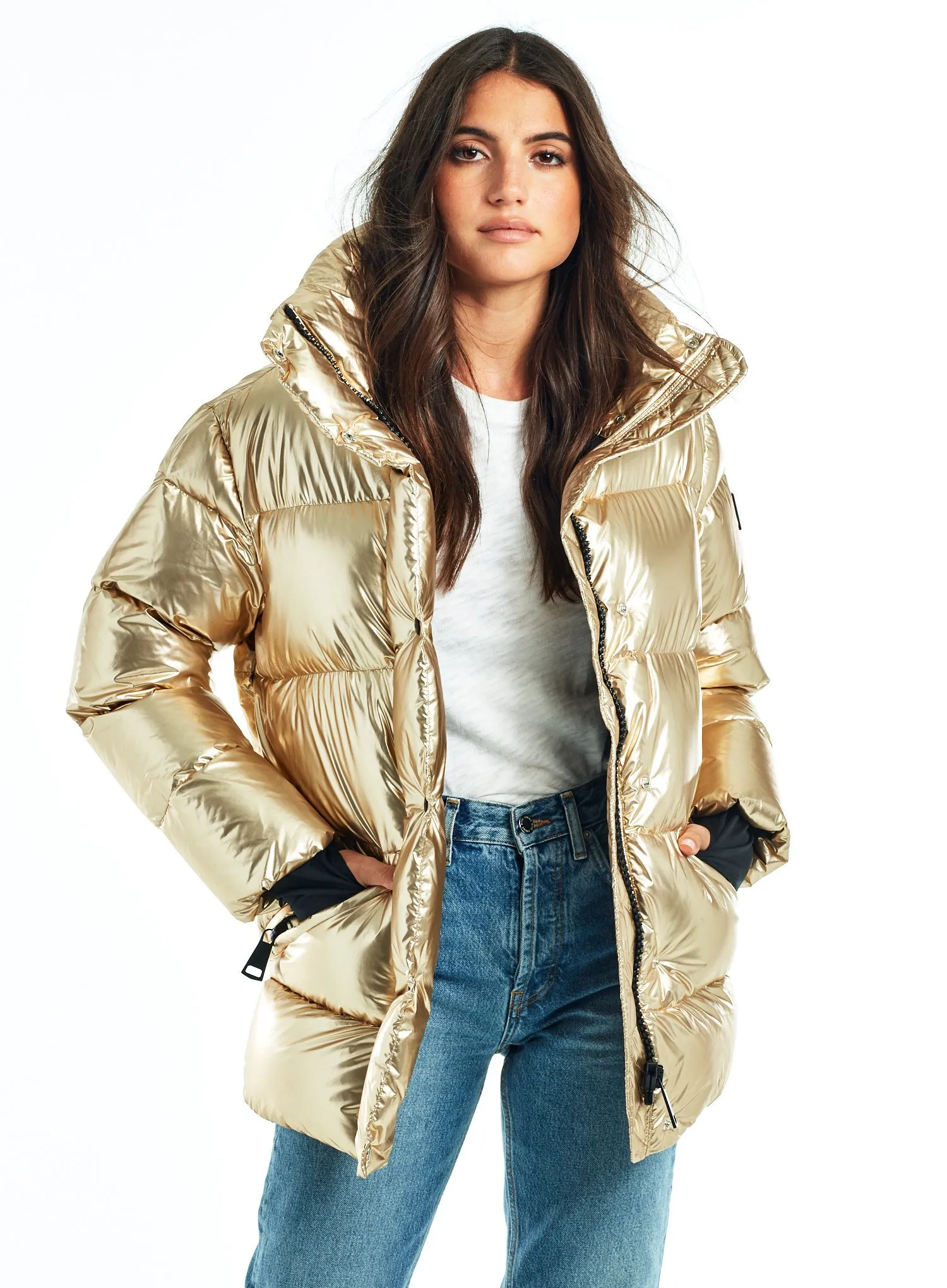 Women's Luxe Puffer Jacket - Premium Finish Winter Coat Glod Five Oceans Garment Women's Luxe Puffer Jacket - Premium Finish Winter Coat Glod - Image 3
