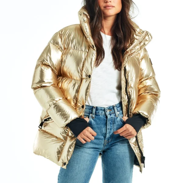 Women's Luxe Puffer Jacket - Premium Finish Winter Coat Glod