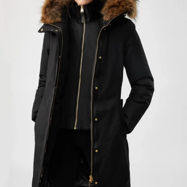 Women's Quilted Parka Jacket - Diamond Stitch Pattern Winter Coat Black