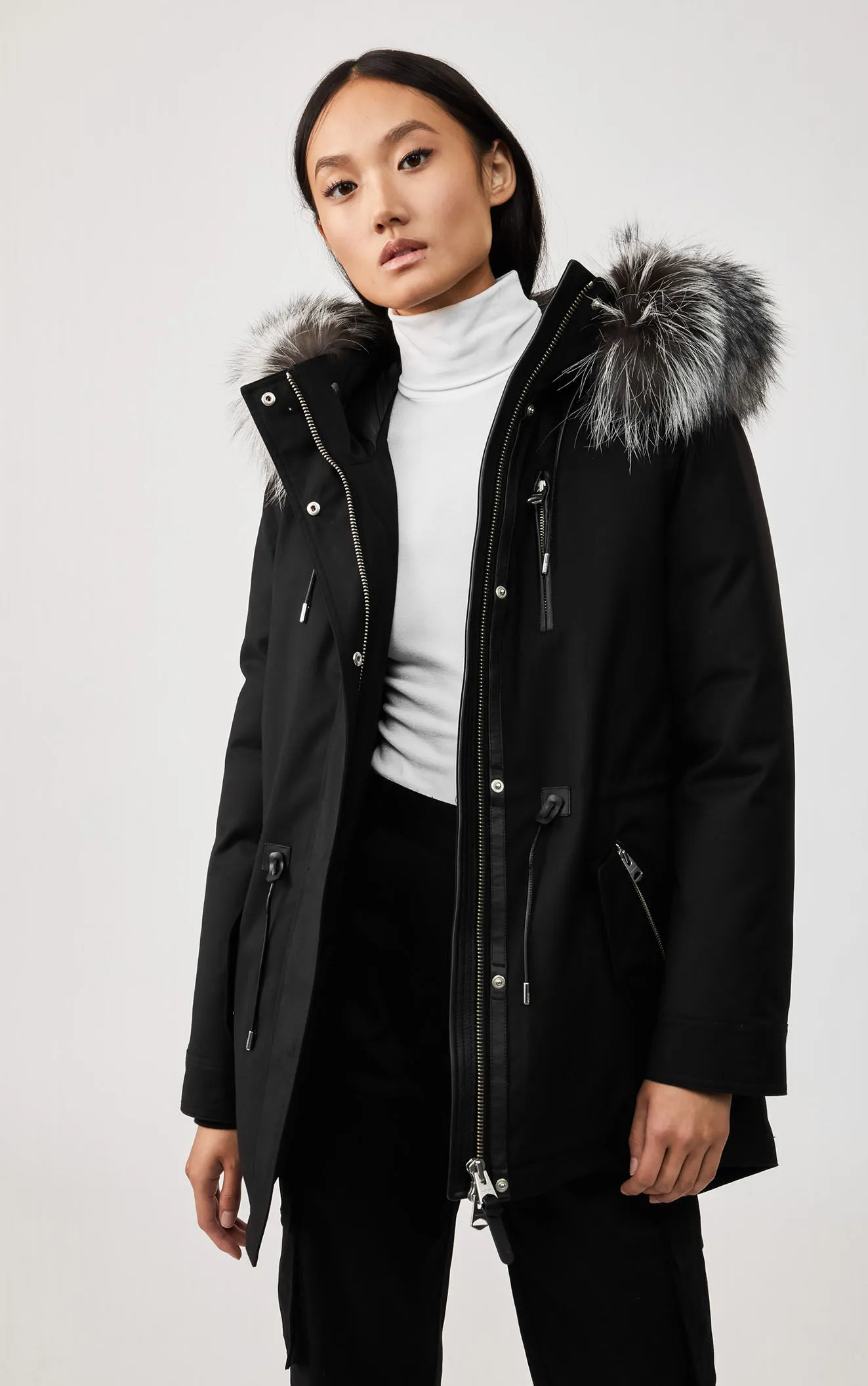 Women's Tactical Parka Jacket - Cargo Pocket Winter Coat Black Five Oceans Garment Women's Tactical Parka Jacket - Cargo Pocket Winter Coat Black