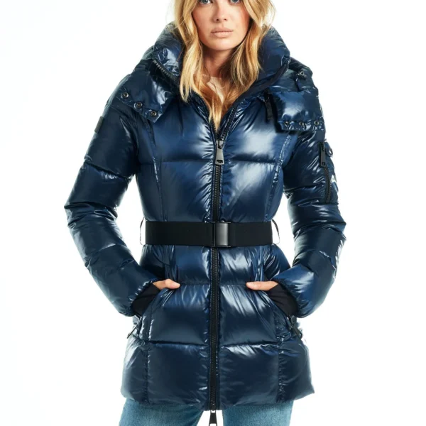 Women's Textured Puffer Jacket - Embossed Down Coat Navy
