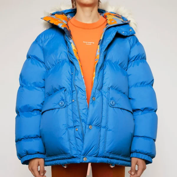 Women's Two-Tone Puffer Jacket - Contrast Winter Coat Blue