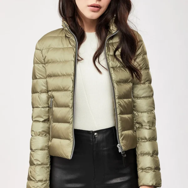Women's Utility Puffer Jacket - Multi-Pocket Down Coat Military Green