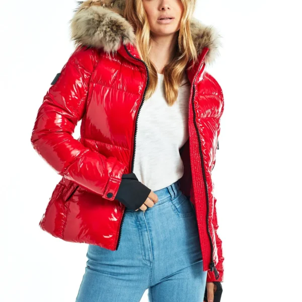Women's Vintage Puffer Jacket - Retro Style Winter Coat Red